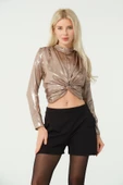 Asimetrik Crop Bluz Metalik - 3