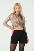 Asimetrik Crop Bluz Metalik - 4