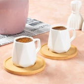 Porsima 10974 Carlo Bambu Tabaklı 12 Parça Porselen Türk Kahvesi Fincan Takımı thumbnail 1