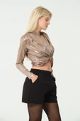 Asimetrik Crop Bluz Metalik - 5