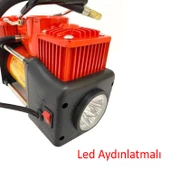 Metal Profesyonel Hava Kompresörü 150 Psı Çakmaklık Araba Çift Pistonlu Teker Lastik Top Şişirme 12v - 2