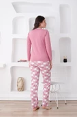 Ekoseli Kadın Pijama Takımı - 3 Düğmeli Uzun Kollu Likralı Penye Cepli Alt - 6