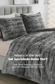 Talya Kürk Yorgan Çift Kişilik 3 Parça Set Peluş Yumuşak Dolgulu Kışlık Yatak Örtüsü Antrasit - 5