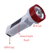 Güneş Enerjili Şarjlı Solar 2 Ledli El Feneri Usb Şarj Kamp Avcı Lambası Gece Lamba - 4