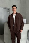 Erkek Oversize Kesim Kadife Gömlek - 9