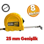 Şerit Metal Bükülebilir Metre 8 metre En 25 mm Düğmeli Ölçüm Ölçme Plastik Kasalı Yüksek Kalite thumbnail 1