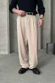 Erkek Pileli Ekstra Baggy Kalıp Kumaş Pantolon - 1