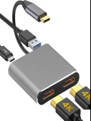 PC Macbook Ekran Genişletici Çift HDMI VGA USB 3.0 4K 60Hz USB C Hub Ekran Çift Monitör Genişletici - 1