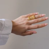 Çelik Yüzük Kadın Altın Kaplama Desenli Kaburga Model YZK-493 thumbnail 2