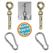 Salıncak Hamak Box Torbası Tavan Asma Aparatı Salıncağı Çelik Dübel + Karabina Kanca Takımı 2'li Set - 1