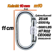 Oval Kilitli Karabina 10 mm Kanca Paslanmaz Çelik Kilit Tırmanma Kamp Ekipman Tırmanış İp Askı Kilid - 2