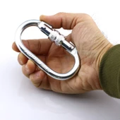 Oval Kilitli Karabina 10 mm Kanca Paslanmaz Çelik Kilit Tırmanma Kamp Ekipman Tırmanış İp Askı Kilid - 6