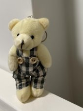 Gri Bahçıvan Ekose Kıyafetli Peluş Ayıcıklı Anahtarlık - 2