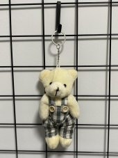 Gri Bahçıvan Ekose Kıyafetli Peluş Ayıcıklı Anahtarlık - 3