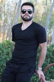 Erkek Siyah Slim Fit Düz Basic Kısa Kollu V Yaka İnce Tişört 20ETSHBSIC - 1