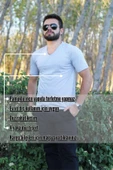 Erkek Gri Slim Fit Düz Basic Kısa Kollu V Yaka İnce Tişört 20ETSHBSIC - 4