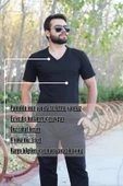 Erkek Siyah Slim Fit Düz Basic Kısa Kollu V Yaka İnce Tişört 20ETSHBSIC - 4