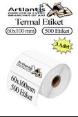 60x100 mm Barkod Etiketi Yapışkanlı 3 Adet Rulo Etiket Termal Barkot Terazi Etiketi 500 lü Barkod Yazıcılarına Uyumludur - 1