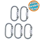 Oval Kilitli Karabina 10 mm Kanca Paslanmaz Çelik Kilit Tırmanma Kamp Ekipman Tırmanış Kilidi 5 Adet - 1