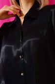 Saten Crop Gömlek Siyah - 4