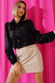 Saten Crop Gömlek Siyah - 2