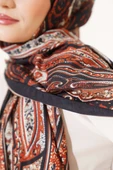 Antik Desen Soft Şal Siyah Kiremit - 4