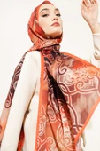 Dijital Etnik Desen Medine Şal Oranj thumbnail 1