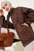 Fermuarlı Leopar Desen Kaşe Ceket Leopar - 1