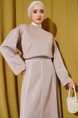 Çizgi Detaylı Etekli Scuba İkili Takım Latte thumbnail 2