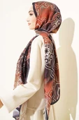 Dijital Etnik Desen Medine Şal Kahve - 3
