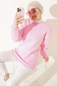 Üç İplik Basic Sweatshirt Pembe - 1