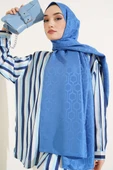 Geometrik Motifli Jakar Şal Mavi thumbnail 1