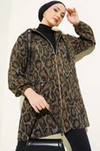 Kapüşonlu Fermuarlı Leopar Desen Kaban Leopar - 1