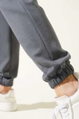 İnce Çizgili Bel İpli Jogger Pantolon Füme - 4