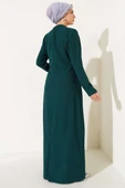 Önü Boydan Taşlı Büyük Beden Elbise Zümrüt thumbnail 3