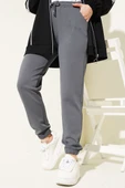 İnce Çizgili Bel İpli Jogger Pantolon Füme - 1