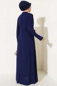 Önü Boydan Taşlı Büyük Beden Elbise Lacivert thumbnail 3