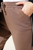İnce Çizgili Bel İpli Jogger Pantolon Kahve thumbnail 4