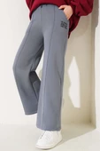 Çımalı Üç İplik Bol Paça Pantolon Kayrak Grisi - 1