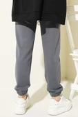 İnce Çizgili Bel İpli Jogger Pantolon Füme - 3