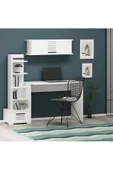 Cantek Dizayn Assimo Kitaplıklı,Raflı Çalışma Masası (P-T) Beyaz-Beyaz - 3