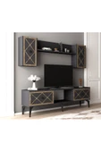 Cantek Dizayn Helen Tv Ünitesi Takımı Antrasit-(Ceviz Desen) - 2