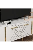 Cantek Dizayn Lazer Desenli 150 Cm Detas Tv Ünitesi Beyaz-Altın - 3