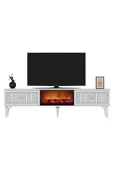 Cantek Dizayn Flame Şömineli Tv Sehpası (Alt Modül) Beyaz-Gümüş - 5