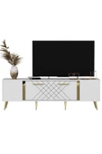 Cantek Dizayn Lazer Desenli 150 Cm Detas Tv Ünitesi Beyaz-Altın - 4