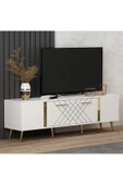 Cantek Dizayn Lazer Desenli 150 Cm Detas Tv Ünitesi Beyaz-Altın - 2