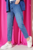 Dar Paça Mom Jeans Kot Pantolon Mavi - 2