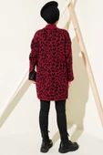 Leopar Desen Düğmeli Triko Hırka Bordo - 3