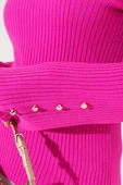 Omuz Fırfırlı Fitilli Triko Kazak Fuşya thumbnail 4