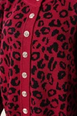 Leopar Desen Düğmeli Triko Hırka Bordo - 4